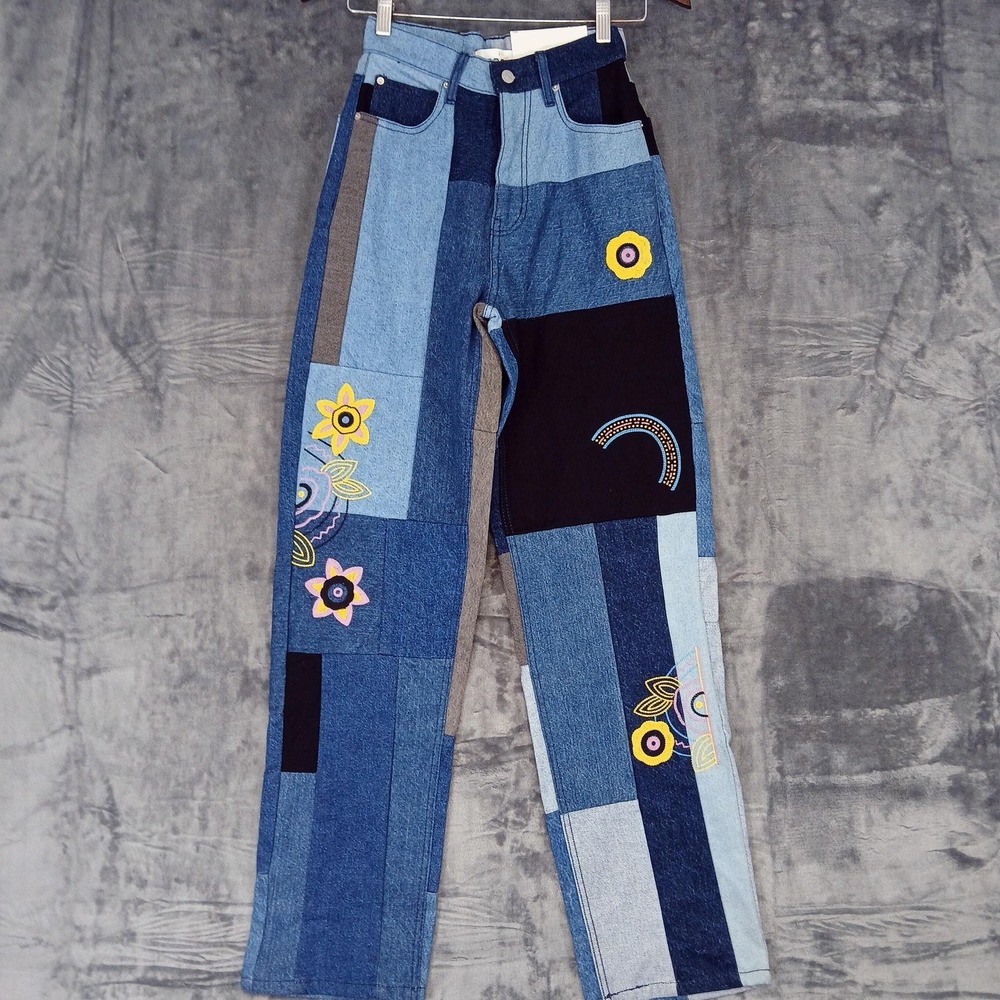BDG Jeans Womens‎ 24 NWT Colorful Baggy Patchwork Embroidered Boho Floral Retro